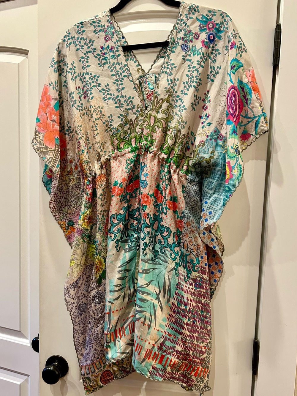 Johnny Was Loci Patchwork Silk Kaftan/Tunic